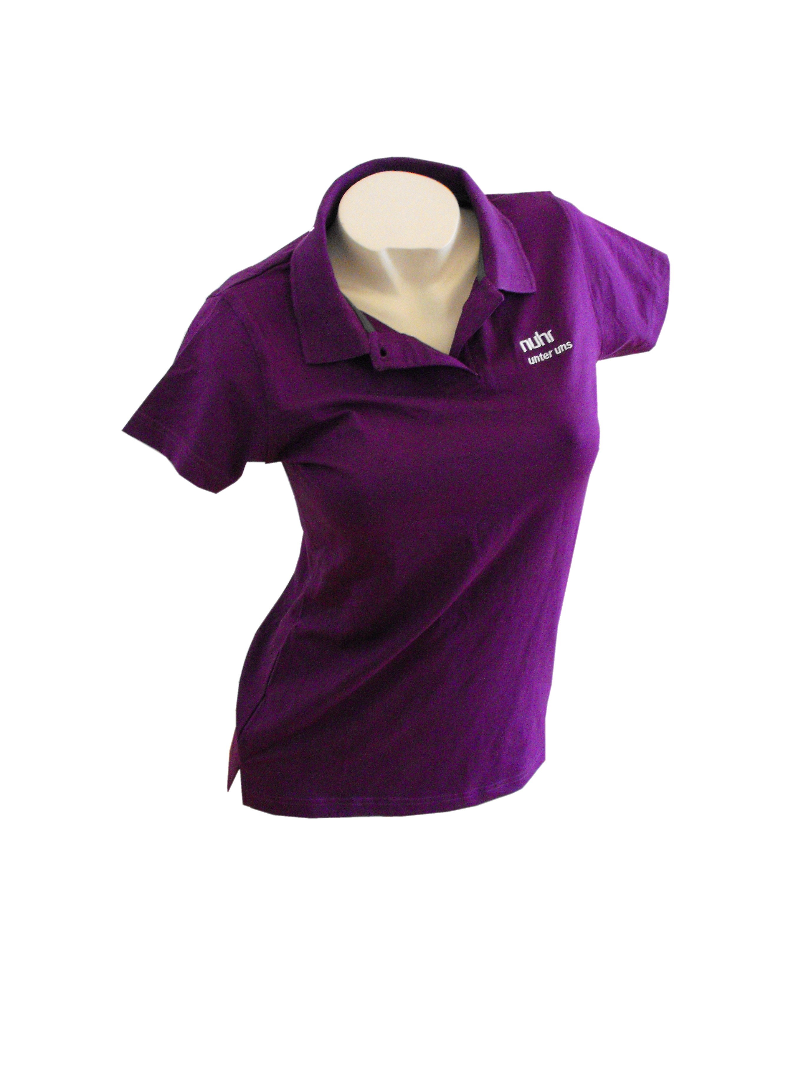 Damen Polo Shirt in Jersey Qualität mit kleinen Aufdruck "nuhr unter uns"Farbe Lila